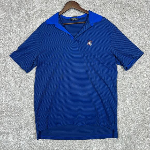 Polo Golf Ralph Lauren Blue Striped Performance Polo Shirt Size Large - Picture 1 of 7